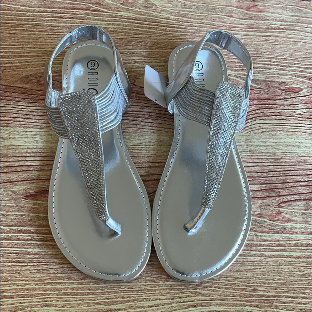 Silver Rhinestone Cord Thong Sandals - Picture 2 of 8